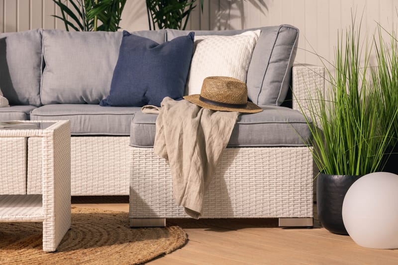Bahamas Stor loungegrupp utomhus - Soffgrupp till uteplats 6-sits - Loungeset konstrotting utemöbler - Beige / Gråa dynor - Utemöbler & utemiljö - Loungemöbler - Loungeset & loungegrupp