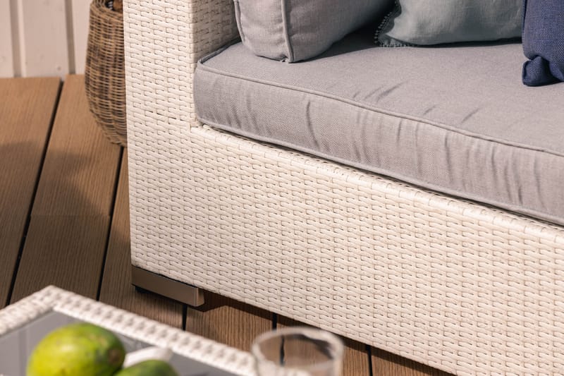 Bahamas Stor loungegrupp utomhus - Soffgrupp till uteplats 6-sits - Loungeset konstrotting utemöbler - Beige / Gråa dynor - Utemöbler & utemiljö - Loungemöbler - Loungeset & loungegrupp