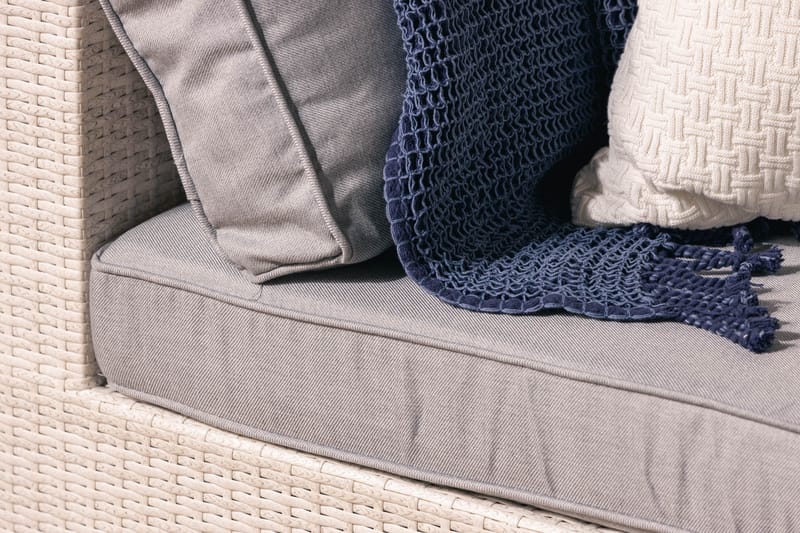 Bahamas Stor loungegrupp utomhus - Soffgrupp till uteplats 6-sits - Loungeset konstrotting utemöbler - Beige / Gråa dynor - Utemöbler & utemiljö - Loungemöbler - Loungeset & loungegrupp