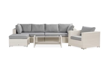 Bahamas Stor loungegrupp utomhus - Soffgrupp till uteplats 6-sits - Loungeset konstrotting utemöbler - Beige / Gråa dynor - Utemöbler & utemiljö - Loungemöbler - Loungeset & loungegrupp