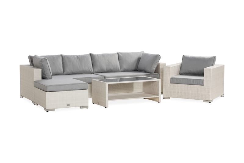 Bahamas Stor loungegrupp utomhus - Soffgrupp till uteplats 6-sits - Loungeset konstrotting utemöbler - Beige / Gråa dynor - Utemöbler & utemiljö - Loungemöbler - Loungeset & loungegrupp