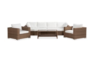 Bahamas Stor loungegrupp utomhus - Soffgrupp till uteplats 6-sits - Loungeset konstrotting utemöbler - Brun / Vita dynor - Utemöbler & utemiljö - Loungemöbler - Loungeset & loungegrupp