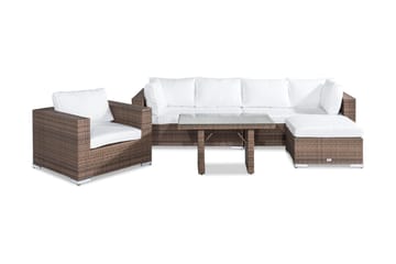 Bahamas Stor loungegrupp utomhus - Soffgrupp till uteplats 6-sits - Loungeset konstrotting utemöbler - Mörkbeige / Sand / Vita dynor - Utemöbler & utemiljö - Loungemöbler - Loungeset & loungegrupp