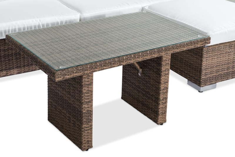 Bahamas Stor loungegrupp utomhus - Soffgrupp till uteplats 6-sits - Loungeset konstrotting utemöbler - Mörkbeige / Sand / Vita dynor - Utemöbler & utemiljö - Loungemöbler - Loungeset & loungegrupp
