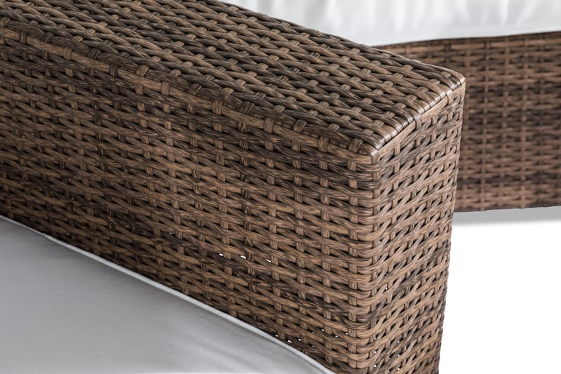 Bahamas Stor loungegrupp utomhus - Soffgrupp till uteplats 6-sits - Loungeset konstrotting utemöbler - Mörkbeige / Sand / Vita dynor - Utemöbler & utemiljö - Loungemöbler - Loungeset & loungegrupp