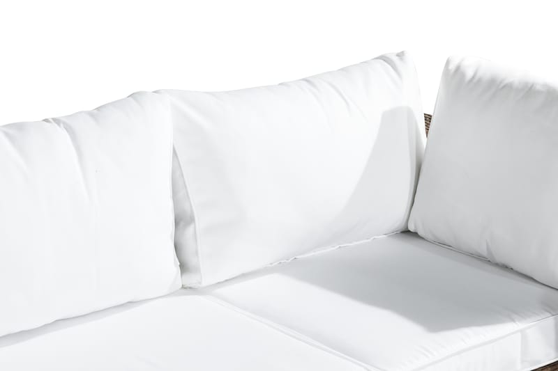 Bahamas Stor loungegrupp utomhus - Soffgrupp till uteplats 6-sits - Loungeset konstrotting utemöbler - Sand / Brun / Vita dynor - Utemöbler & utemiljö - Loungemöbler - Loungeset & loungegrupp
