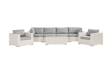 Bahamas Stor loungegrupp utomhus - Soffgrupp till uteplats 6-sits - Loungeset med 2 fåtöljer konstrotting utemöbler - Vit med Gråa dynor - Utemöbler & utemiljö - Loungemöbler - Loungeset & loungegrupp