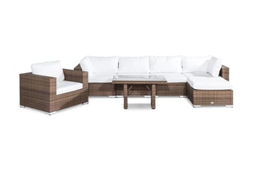 Bahamas Stor loungegrupp utomhus - Soffgrupp till uteplatsen 6-sits - Loungeset konstrotting utemöbler - Brun / Vita dynor - Utemöbler & utemiljö - Loungemöbler - Loungeset & loungegrupp