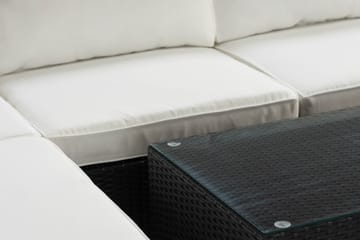 Bahamas Stor loungegrupp utomhus - Soffgrupp till uteplatsen 6-sits - Loungeset konstrotting utemöbler - Mörk / Vita dynor / Glas - Utemöbler & utemiljö - Loungemöbler - Loungeset & loungegrupp