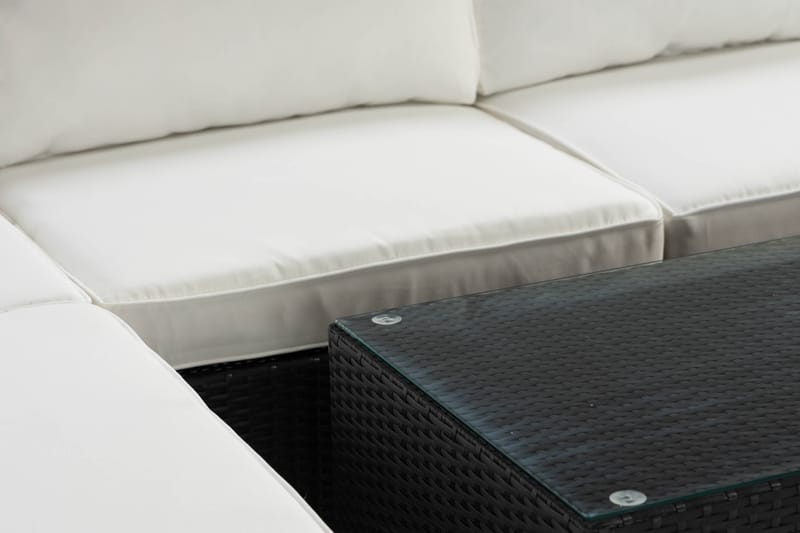 Bahamas Stor loungegrupp utomhus - Soffgrupp till uteplatsen 6-sits - Loungeset konstrotting utemöbler - Mörk / Vita dynor / Glas - Utemöbler & utemiljö - Loungemöbler - Loungeset & loungegrupp