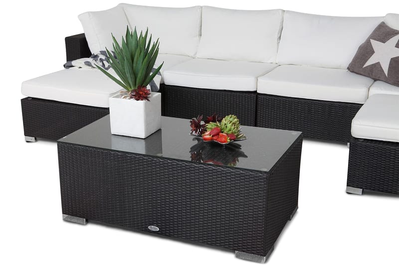 Bahamas Stor loungegrupp utomhus - Soffgrupp till uteplatsen 6-sits - Loungeset konstrotting utemöbler - Mörk / Vita dynor / Glas - Utemöbler & utemiljö - Loungemöbler - Loungeset & loungegrupp