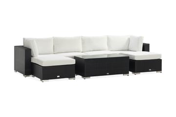 Bahamas Stor loungegrupp utomhus - Soffgrupp till uteplatsen 6-sits - Loungeset konstrotting utemöbler - Mörk / Vita dynor / Glas - Utemöbler & utemiljö - Loungemöbler - Loungeset & loungegrupp
