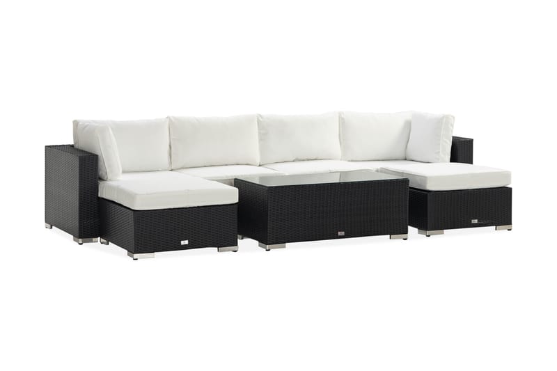 Bahamas Stor loungegrupp utomhus - Soffgrupp till uteplatsen 6-sits - Loungeset konstrotting utemöbler - Mörk / Vita dynor / Glas - Utemöbler & utemiljö - Loungemöbler - Loungeset & loungegrupp