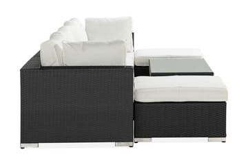 Bahamas Stor loungegrupp utomhus - Soffgrupp till uteplatsen 6-sits - Loungeset konstrotting utemöbler - Mörk / Vita dynor / Glas - Utemöbler & utemiljö - Loungemöbler - Loungeset & loungegrupp