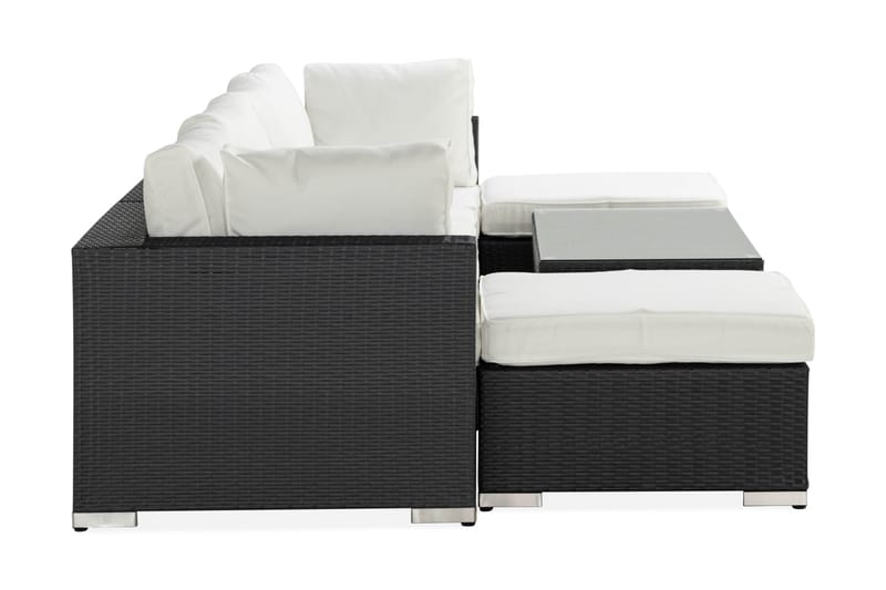 Bahamas Stor loungegrupp utomhus - Soffgrupp till uteplatsen 6-sits - Loungeset konstrotting utemöbler - Mörk / Vita dynor / Glas - Utemöbler & utemiljö - Loungemöbler - Loungeset & loungegrupp