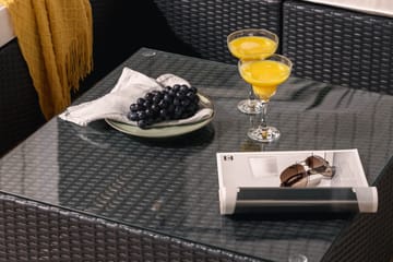 Bahamas Stor loungegrupp utomhus - Soffgrupp uteplats 7-sits - Loungeset konstrotting utemöbler - Svart / Vita dynor - Utemöbler & utemiljö - Loungemöbler - Loungeset & loungegrupp