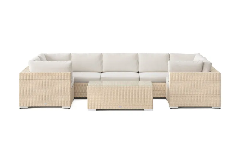 Bahamas U-formad utomhus loungegrupp med stängt avslut, 7-sits med bord - Beige - Utemöbler & utemiljö - Loungemöbler - Loungeset & loungegrupp