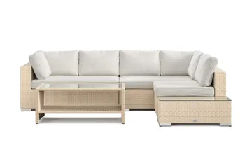 Bahamas utesoffa 5-sits vändbar schäslong med avslut och bord med hylla - Beige - Utemöbler & utemiljö - Loungemöbler - Loungeset & loungegrupp