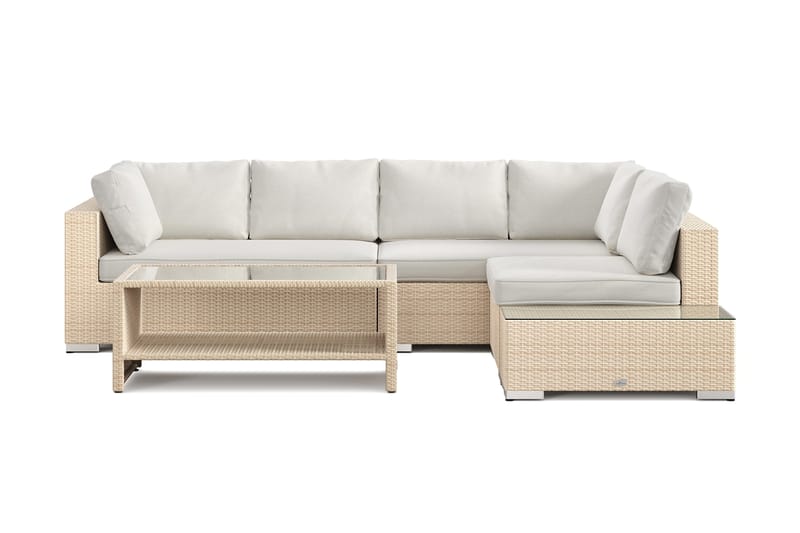 Bahamas utesoffa 5-sits vändbar schäslong med avslut och bord med hylla - Beige - Utemöbler & utemiljö - Loungemöbler - Loungeset & loungegrupp