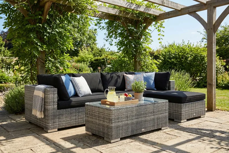 Bahamas utomhus divansoffa 5-sits med vändbar divan och bord - Grå - Utemöbler & utemiljö - Loungemöbler - Loungeset & loungegrupp