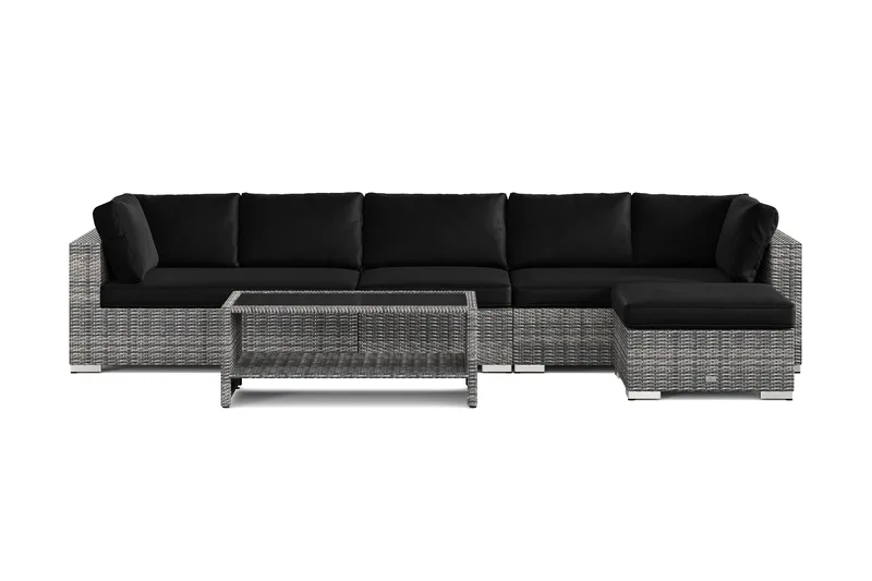 Bahamas utomhus divansoffa 6-sits med vändbar divan och bord med hylla - Grå - Utemöbler & utemiljö - Loungemöbler - Loungeset & loungegrupp