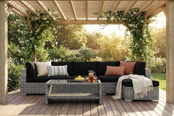 Bahamas utomhus divansoffa 6-sits med vändbar divan och bord med hylla - Grå - Utemöbler & utemiljö - Loungemöbler - Loungeset & loungegrupp