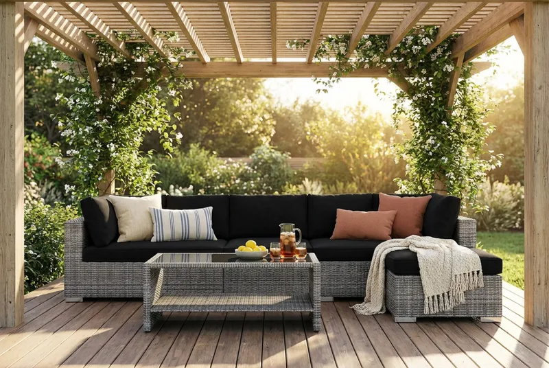 Bahamas utomhus divansoffa 6-sits med vändbar divan och bord med hylla - Grå - Utemöbler & utemiljö - Loungemöbler - Loungeset & loungegrupp