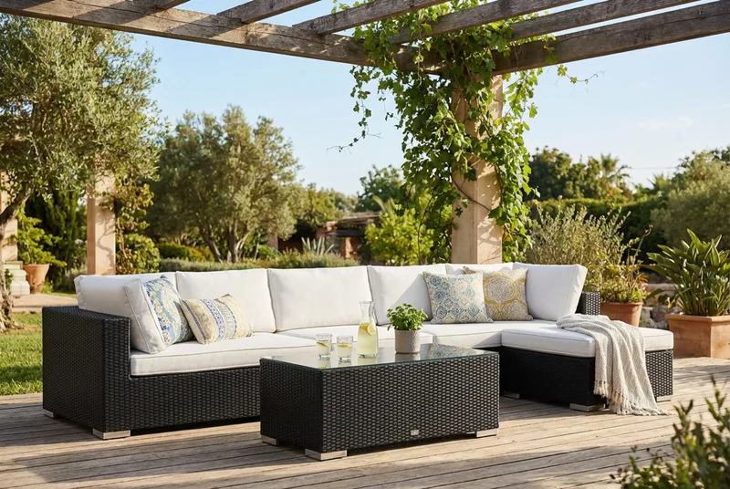 Bahamas utomhus divansoffa 6-sits med vändbar divan och bord - Svart - Utemöbler & utemiljö - Loungemöbler - Loungeset & loungegrupp