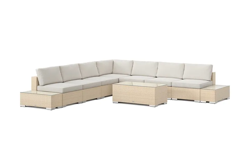 Bahamas utomhus hörnsoffa 7-sits vändbar med öppet avslut och bord, Beige
