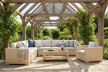 Bahamas utomhus hörnsoffa 8-sits vändbar med fåtölj och bord med hylla - Beige - Utemöbler & utemiljö - Loungemöbler - Loungeset & loungegrupp