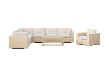 Bahamas utomhus hörnsoffa 8-sits vändbar med fåtölj och bord med hylla - Beige - Utemöbler & utemiljö - Loungemöbler - Loungeset & loungegrupp