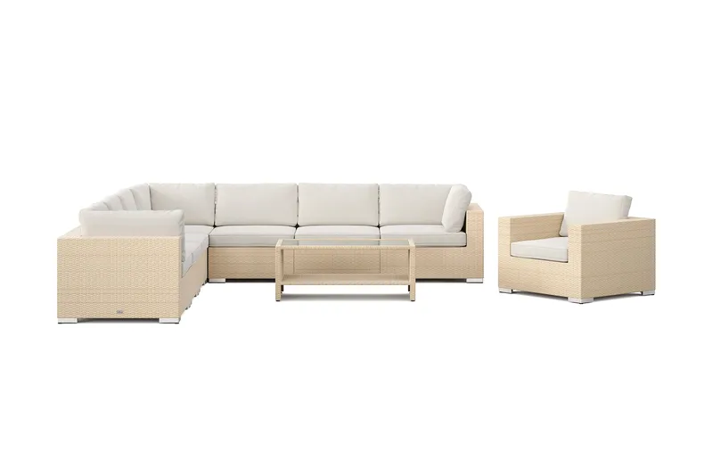 Bahamas utomhus hörnsoffa 8-sits vändbar med fåtölj och bord med hylla - Beige - Utemöbler & utemiljö - Loungemöbler - Loungeset & loungegrupp