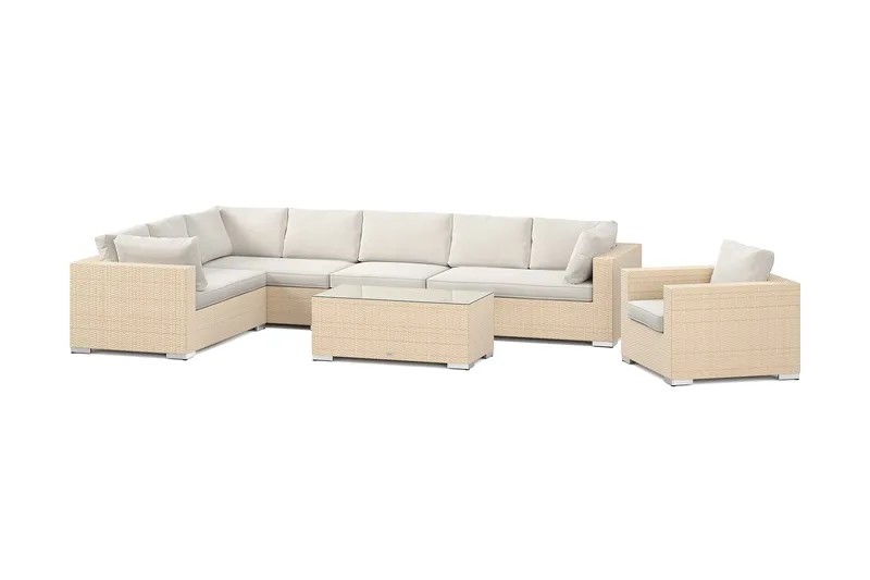 Bahamas utomhus L-soffa vänster 8-sits med fåtölj och bord, Beige