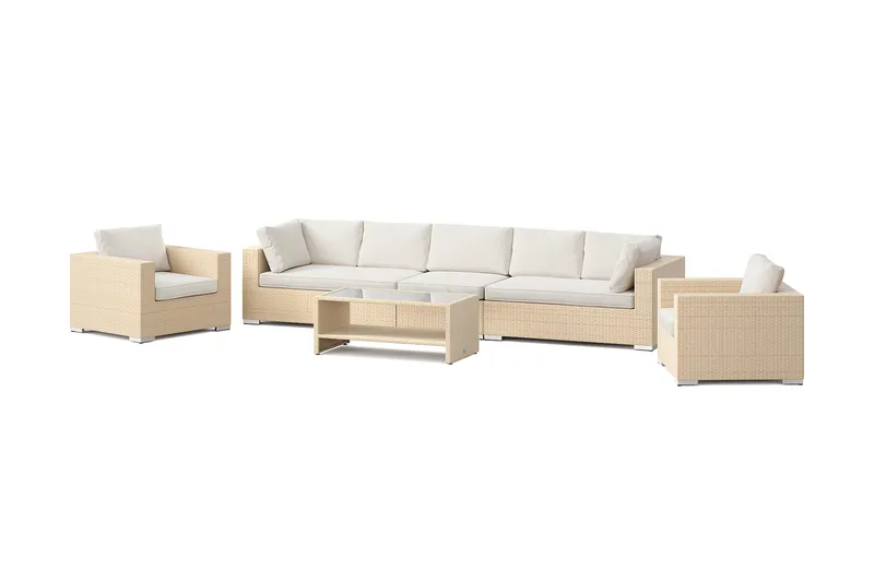 Bahamas utomhus soffgrupp 7-sits med två fåtöljer och bord med hylla - Beige - Utemöbler & utemiljö - Loungemöbler - Loungeset & loungegrupp