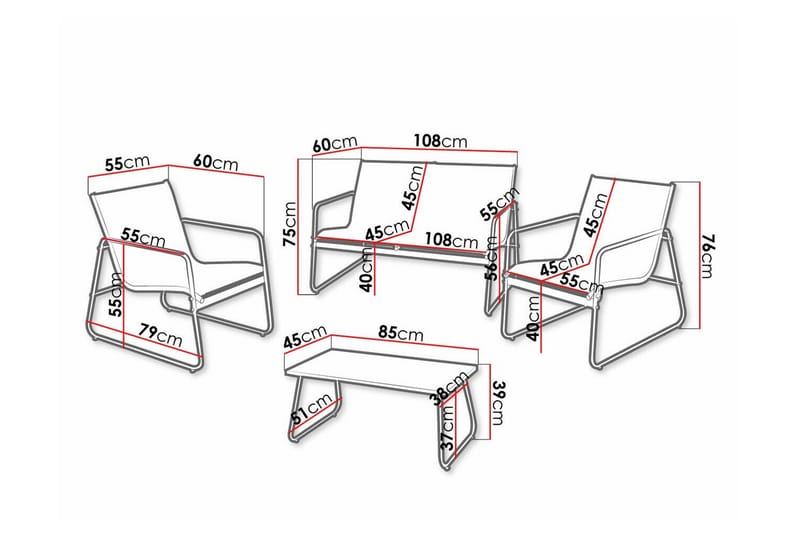 Corpach 4-sits Soffgrupp Utomhus - Loungegrupp till balkong terrass och uteplats - Antracit - Utemöbler & utemiljö - Loungemöbler - Loungeset & loungegrupp