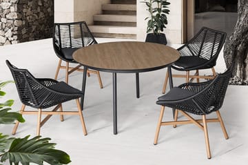 Helsinki Matgrupp Utomhus 120 cm Rund + 4 Utestolar m Dyna - Svart/Natur/Grå - Utemöbler & utemiljö - Loungemöbler - Loungeset & loungegrupp