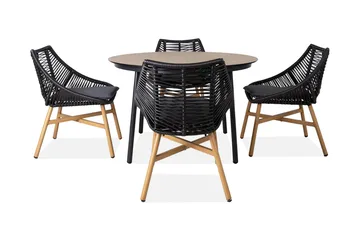 Helsinki Matgrupp Utomhus 120 cm Rund + 4 Utestolar m Dyna - Svart/Natur/Grå - Utemöbler & utemiljö - Utegrupp - Matgrupp utomhus