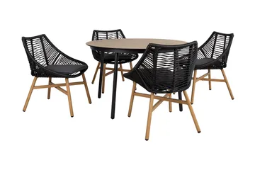 Helsinki Matgrupp Utomhus 120 cm Rund + 4 Utestolar m Dyna - Svart/Natur/Grå - Utemöbler & utemiljö - Utegrupp - Matgrupp utomhus