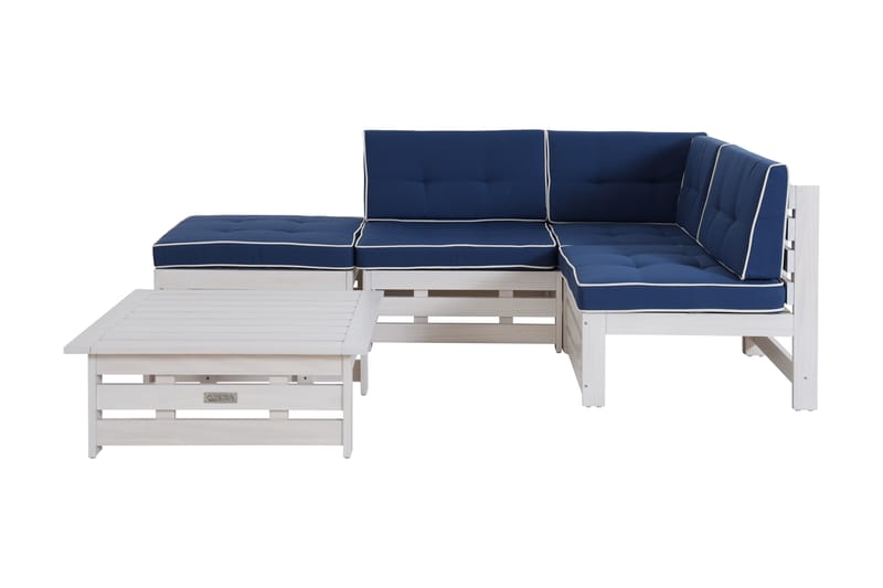Husarn Loungegrupp Utomhus – 4-sits Loungeset Utemöbler i Trä - Vit / Blåa dynor - Utemöbler & utemiljö - Loungemöbler - Loungeset & loungegrupp