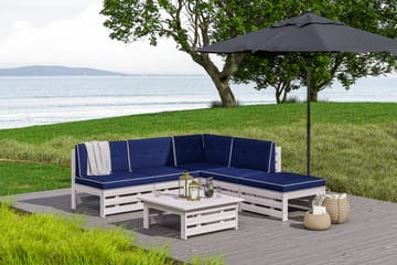 Husarn Loungegrupp Utomhus – 4-sits Loungeset Utemöbler i Trä - Vit / Blåa dynor - Utemöbler & utemiljö - Loungemöbler - Loungeset & loungegrupp