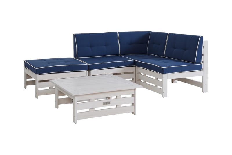 Husarn Loungegrupp Utomhus – 4-sits Loungeset Utemöbler i Trä - Vit / Blåa dynor - Utemöbler & utemiljö - Loungemöbler - Loungeset & loungegrupp