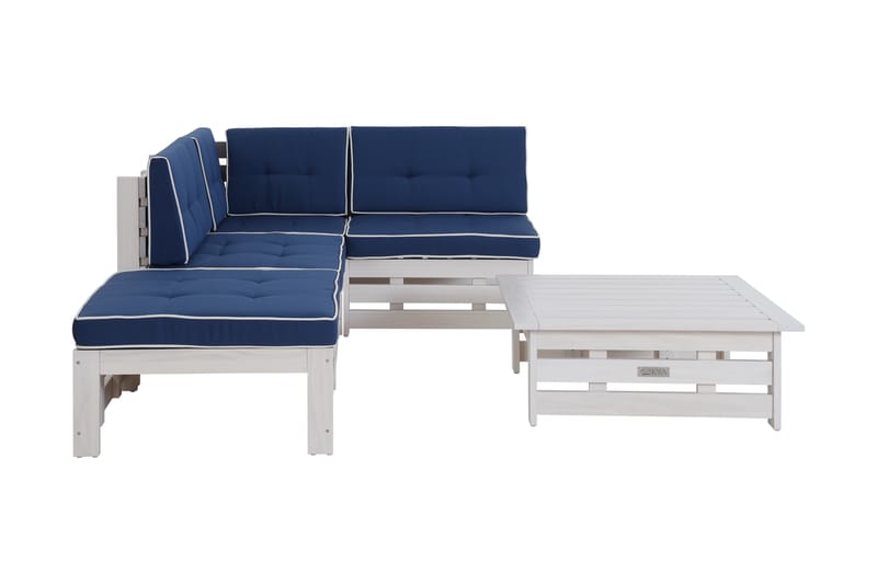 Husarn Loungegrupp Utomhus – 4-sits Loungeset Utemöbler i Trä - Vit / Blåa dynor - Utemöbler & utemiljö - Loungemöbler - Loungeset & loungegrupp