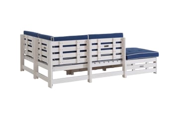 Husarn Loungegrupp Utomhus – 4-sits Loungeset Utemöbler i Trä - Vit / Blåa dynor - Utemöbler & utemiljö - Loungemöbler - Loungeset & loungegrupp