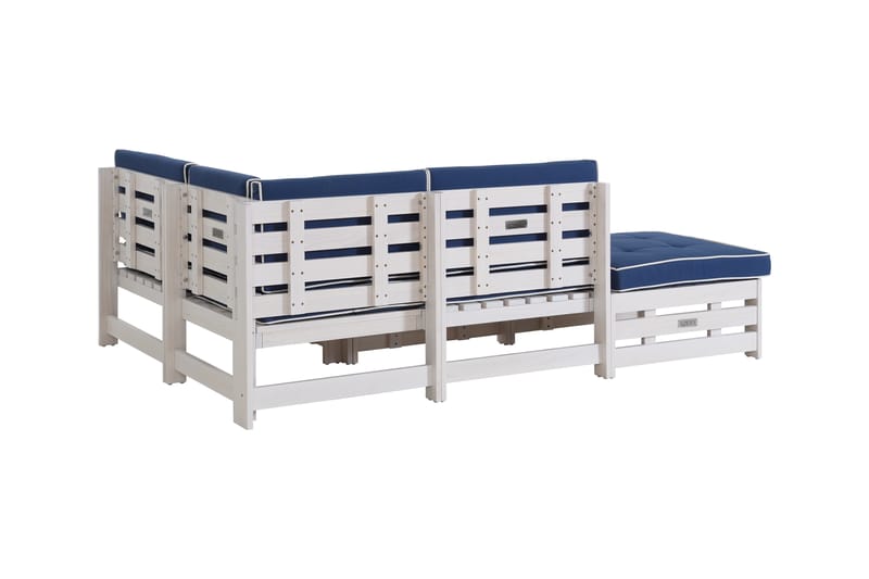 Husarn Loungegrupp Utomhus – 4-sits Loungeset Utemöbler i Trä - Vit / Blåa dynor - Utemöbler & utemiljö - Loungemöbler - Loungeset & loungegrupp