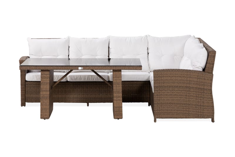James Loungegrupp utomhus - Soffgrupp till trädgård 5-sits - Loungeset konstrotting utemöbler - Brun / Vita dynor - Utemöbler & utemiljö - Loungemöbler - Loungeset & loungegrupp