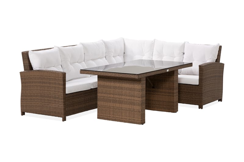 James Loungegrupp utomhus - Soffgrupp till trädgård 5-sits - Loungeset konstrotting utemöbler - Brun / Vita dynor - Utemöbler & utemiljö - Loungemöbler - Loungeset & loungegrupp