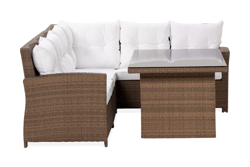James Loungegrupp utomhus - Soffgrupp till trädgård 5-sits - Loungeset konstrotting utemöbler - Brun / Vita dynor - Utemöbler & utemiljö - Loungemöbler - Loungeset & loungegrupp