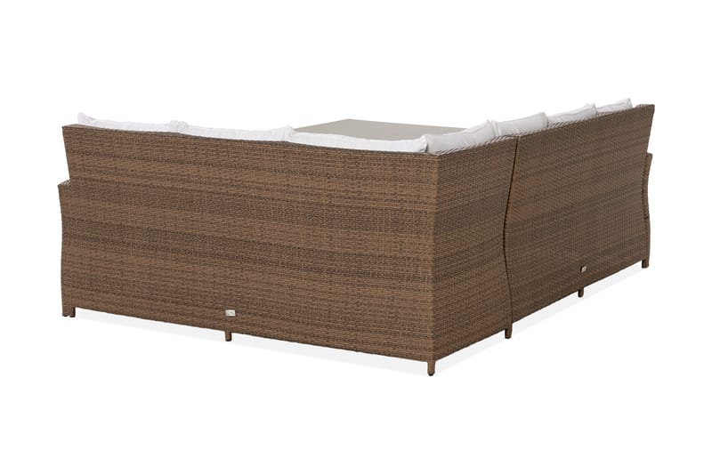 James Loungegrupp utomhus - Soffgrupp till trädgård 5-sits - Loungeset konstrotting utemöbler - Brun / Vita dynor - Utemöbler & utemiljö - Loungemöbler - Loungeset & loungegrupp