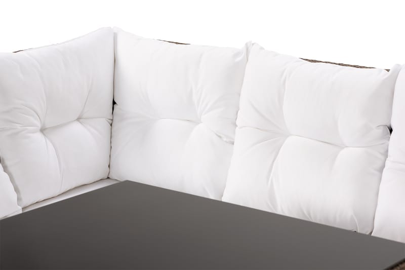 James Loungegrupp utomhus - Soffgrupp till trädgård 5-sits - Loungeset konstrotting utemöbler - Brun / Vita dynor - Utemöbler & utemiljö - Loungemöbler - Loungeset & loungegrupp