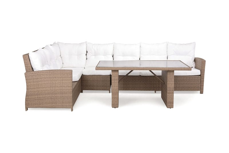James Loungegrupp Utomhus Vänster – 6-sits Konstrotting Loungeset för Trädgård - Beige / Vita dynor - Utemöbler & utemiljö - Loungemöbler - Loungeset & loungegrupp